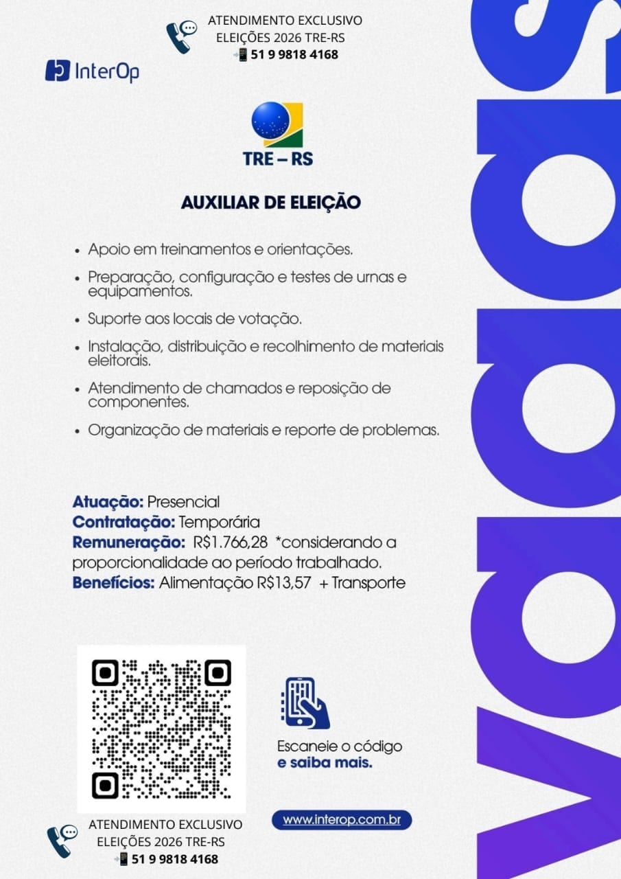 TRE-RS abre 6 vagas para Auxiliar de Eleição na 4ª Zona (Espumoso)