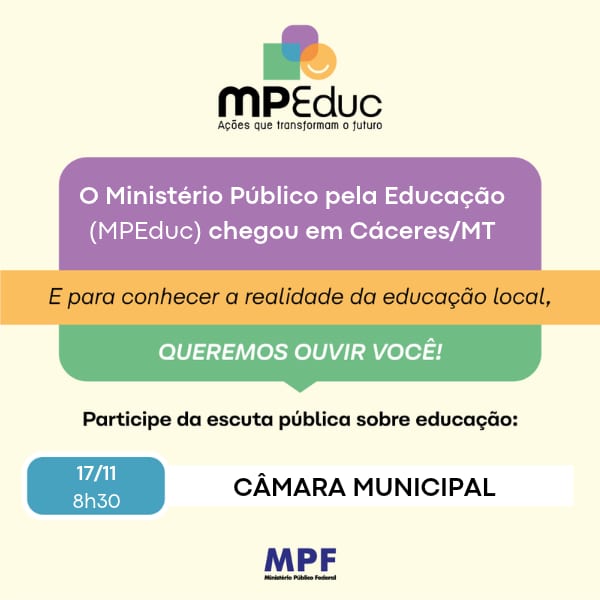 MPF convoca escuta pública sobre educação em Cáceres em 17/11/2026