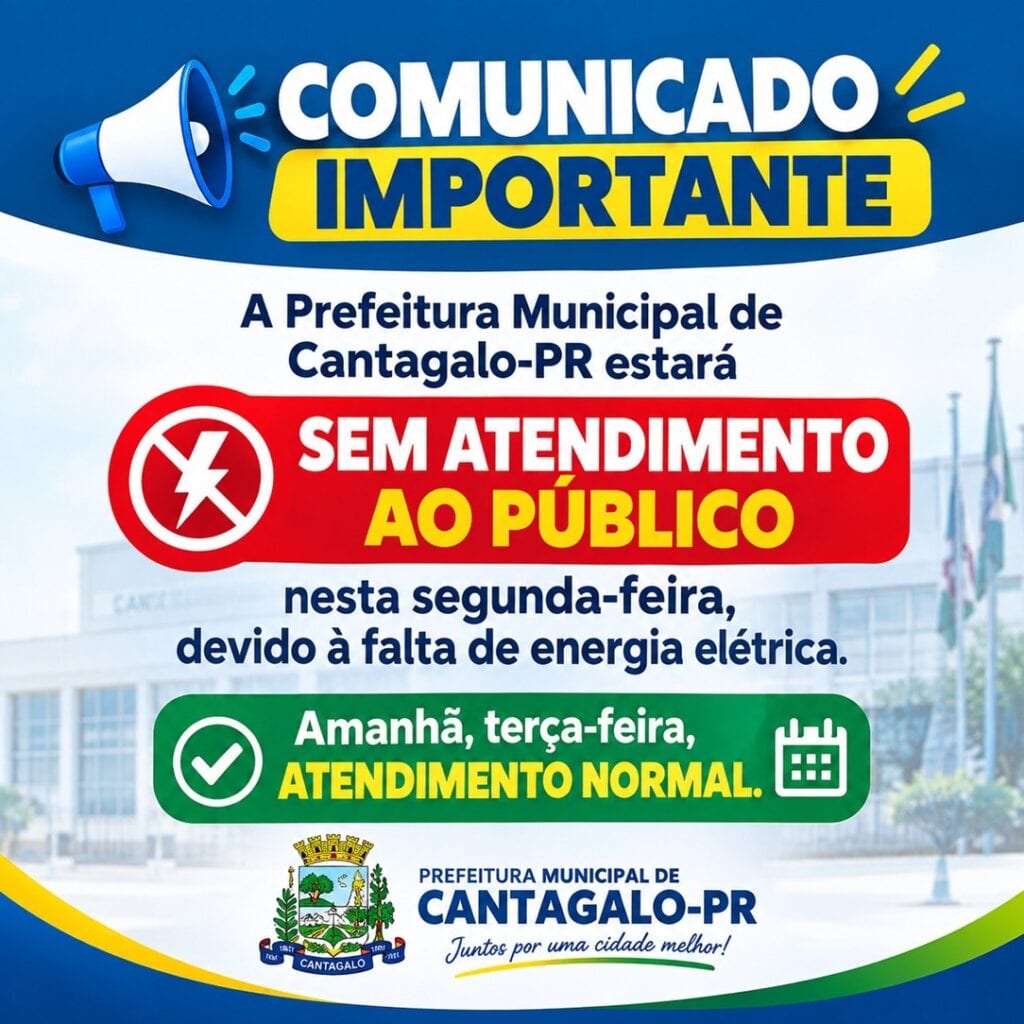 Prefeitura de Cantagalo não atenderá ao público nesta segunda-feira