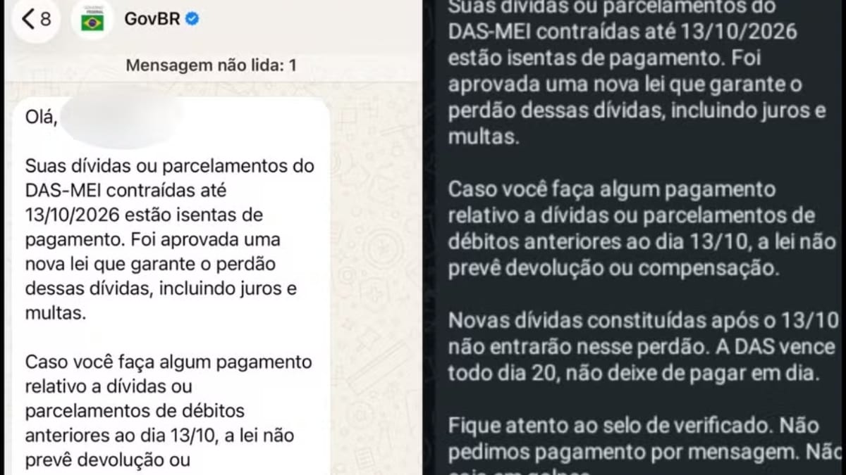 Perdão de dívidas do MEI: recebeu uma mensagem no WhatsApp? Veja como confirmar se o aviso é verdadeiro e quais débitos