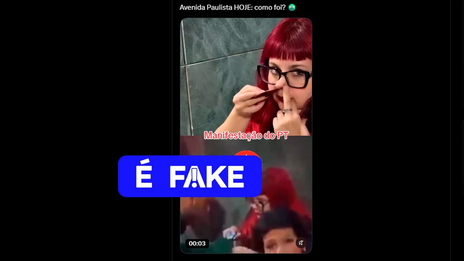 Falso vídeo de mulher com substância ilícita em ato pró-Lula na Paulista circula nas redes