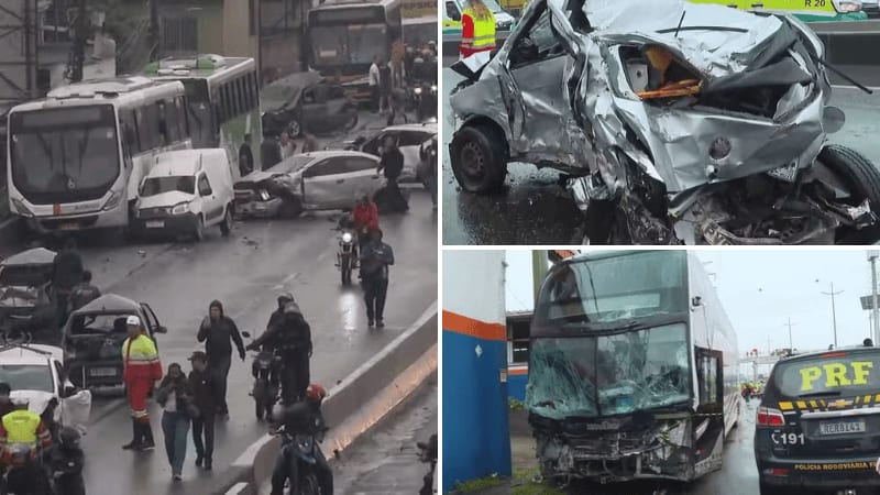Engavetamento na Dutra envolvendo 22 veículos entre ônibus, caminhão e carros interdita rodovia e deixa vítimas nesta se