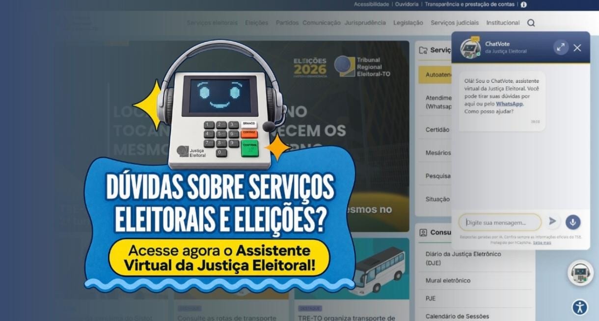Eleições 2026: ChatVote está disponível no site do TRE-TO para esclarecer dúvidas eleitorais