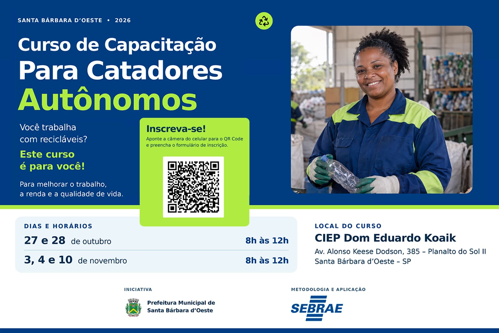 Santa Bárbara d’Oeste abre inscrições para curso gratuito de capacitação de catadores