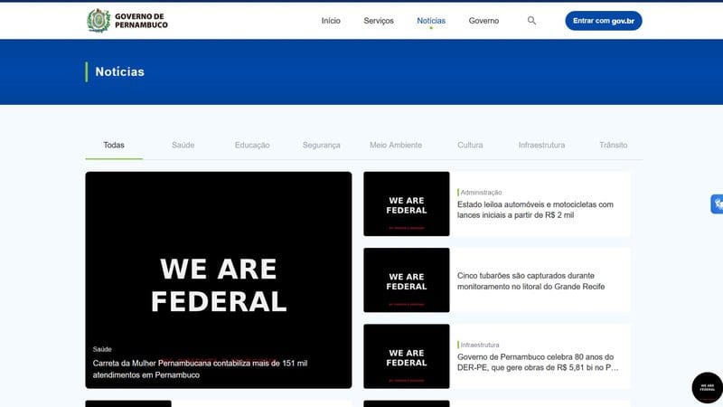 Site do Gov PE sofre possível ataque hacker com todas as imagens trocadas para "we are federal"
