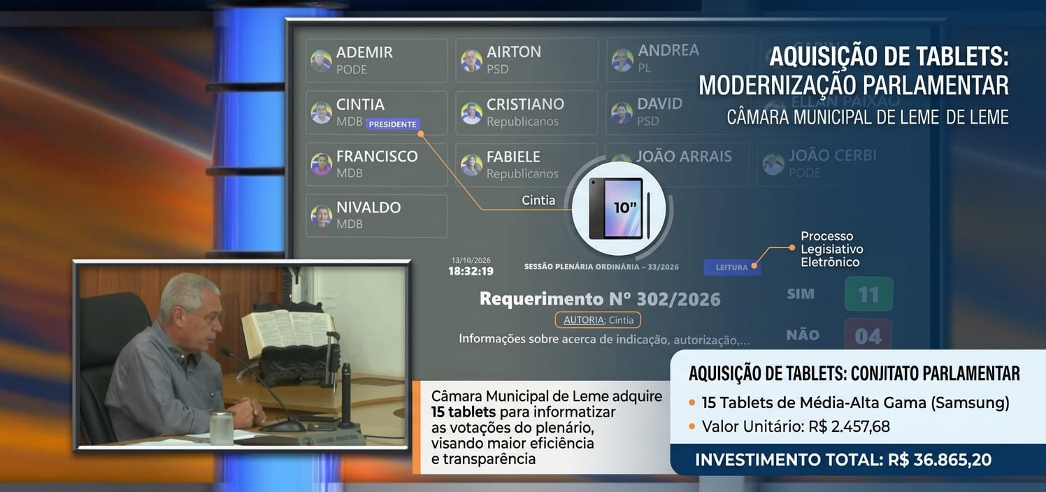Câmara de Leme inicia votação eletrônica com 15 tablets