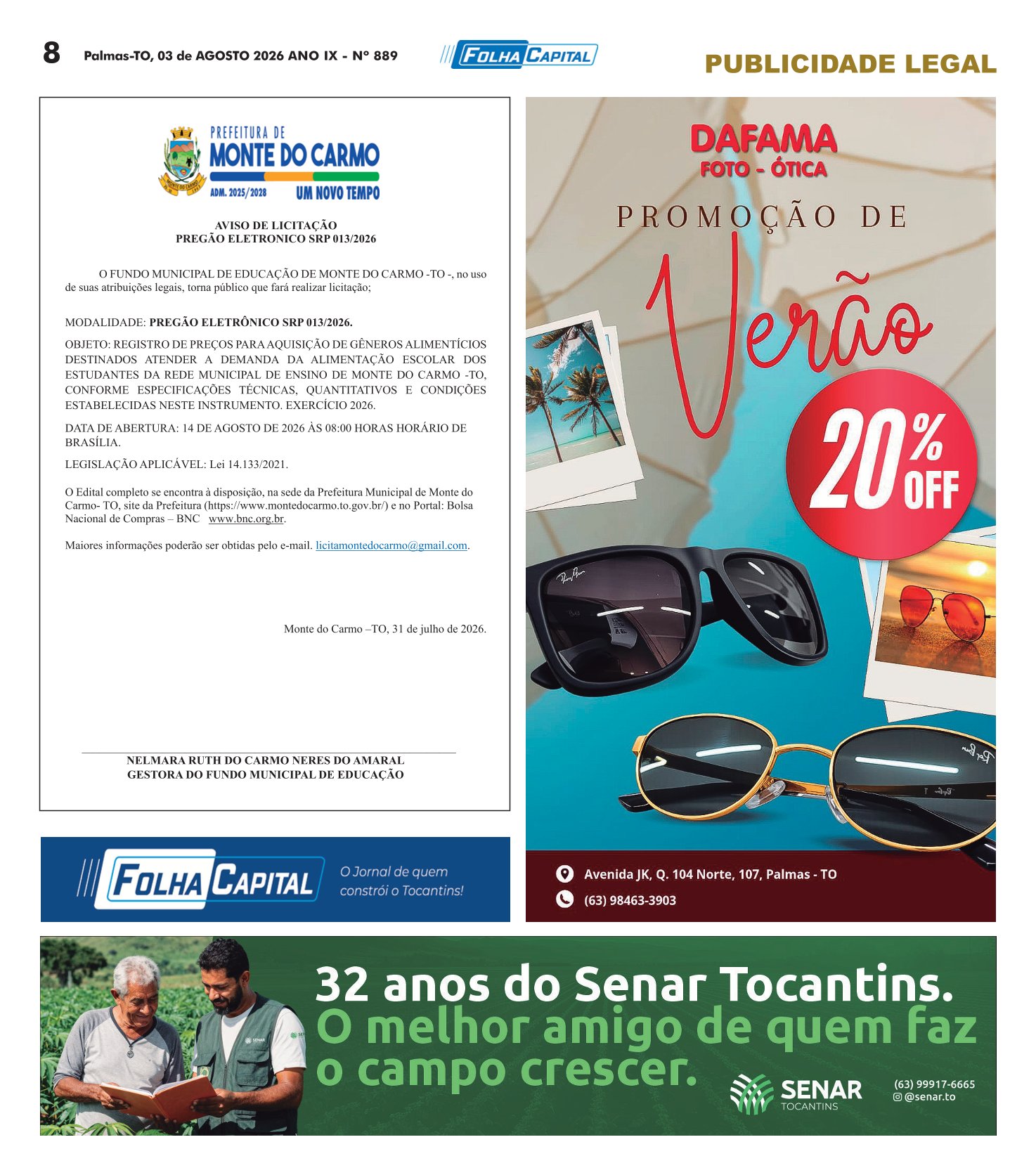 Licitação para alimentação escolar em Monte do Carmo (TO)
