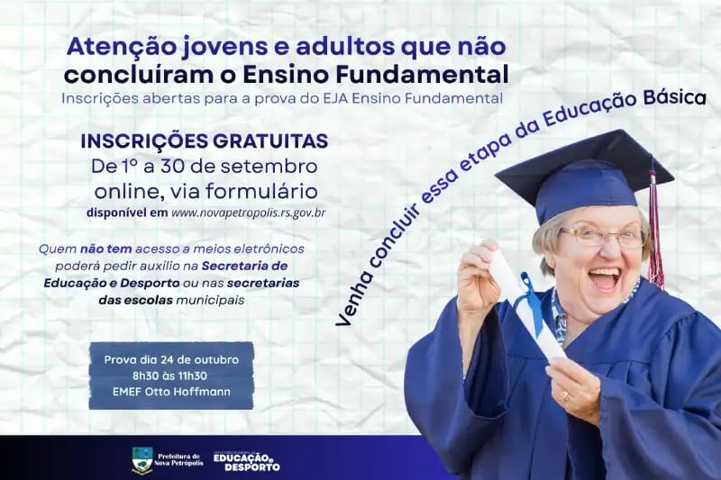 Inscrições abertas para a Prova de Certificação do Ensino Fundamental para Jovens e Adultos