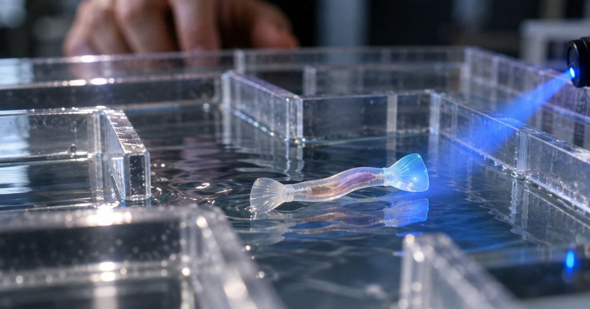 Cientistas criam robô que nada usando células musculares vivas, responde a flashes de luz e consegue atravessar um labir