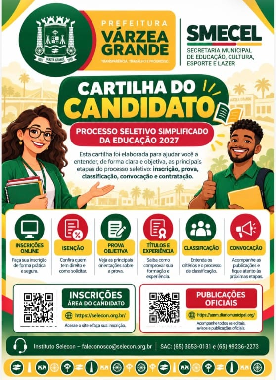Várzea Grande publica Cartilha do Candidato para o PSS da Educação 2027