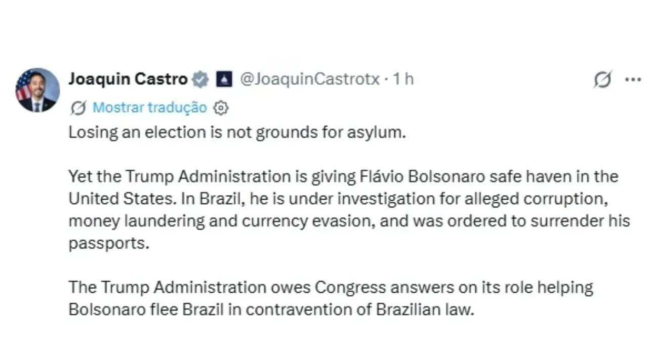 Deputado dos EUA diz que “perder as eleições não é motivo para asilo” a Flávio Bolsonaro e cobra Trump