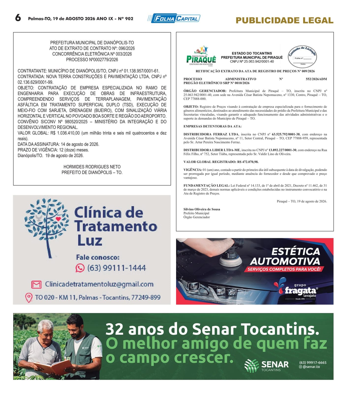 Dianópolis contrata Nova Terra pelo Contrato nº 096/2026