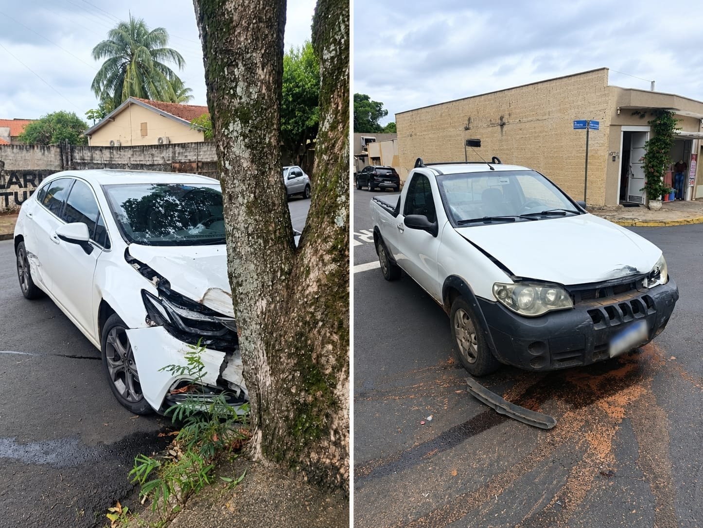 Colisão entre dois veículos deixa mulher ferida após carro atingir árvore em Birigui