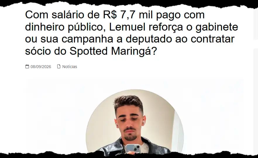Vereador nomeia assessor ligado ao ex‑perfil Spotted