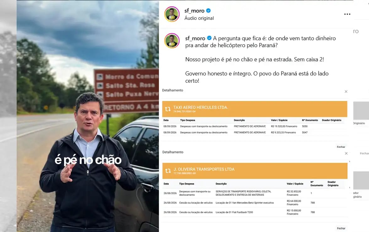 Campanha “pé no chão” de Moro esconde gastos com aluguel de aeronave
