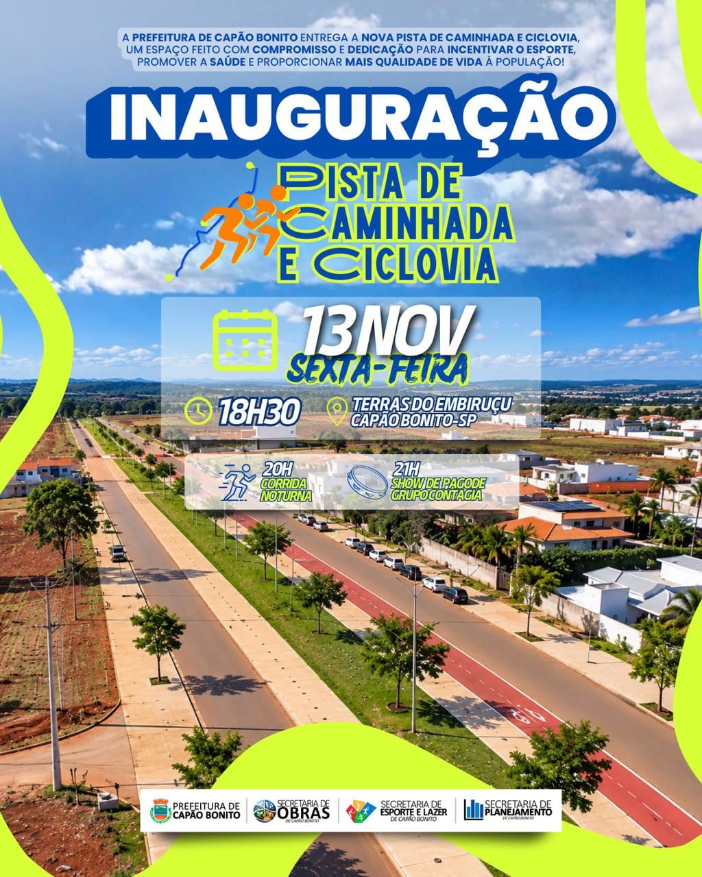 Capão Bonito inaugura pista de caminhada e ciclovia no Terras do Embiruçu em 13 de novembro