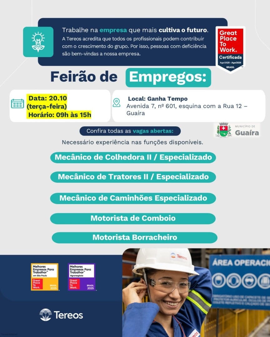 Prefeitura e Tereos realiza feirão de emprego em Guaíra no dia 20