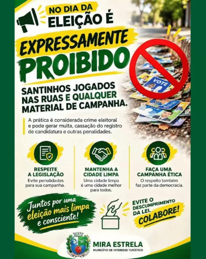 Mira Estrela proíbe santinhos e panfletos nas ruas neste domingo