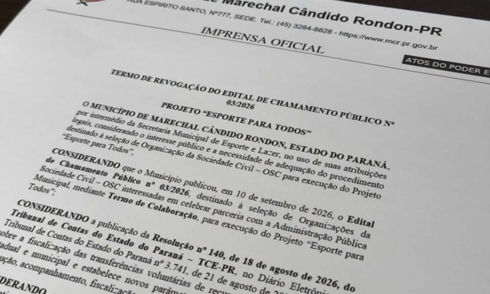 Prefeitura revoga edital do projeto “Esporte para Todos” e prepara novo chamamento público