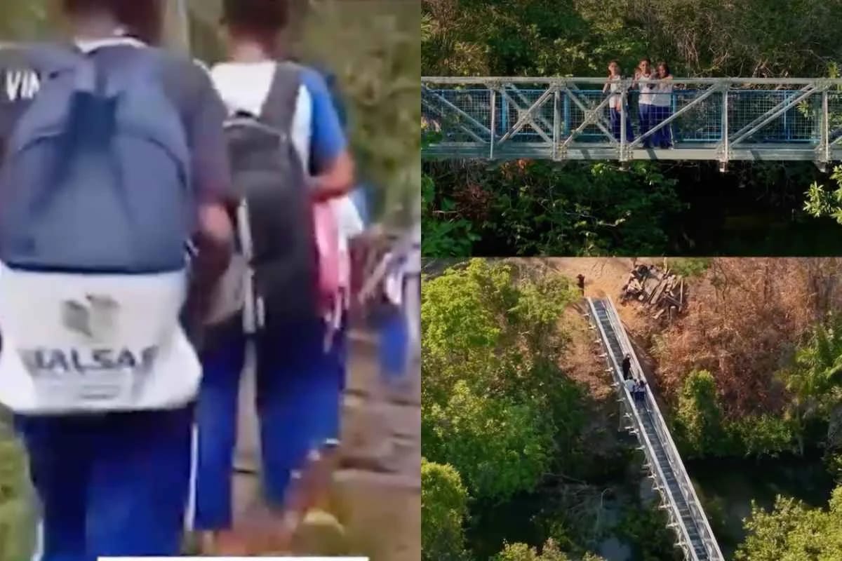 Balsas inaugura passarela metálica onde crianças cruzavam por tábuas