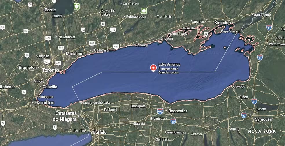 Após decreto de Trump, Google Maps mostra Lago Ontário como “Lago América” nos Estados Unidos