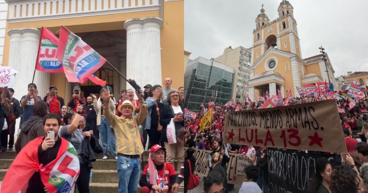 Ato em apoio a Lula reúne políticos, estudantes e apoiadores no Centro de Florianópolis