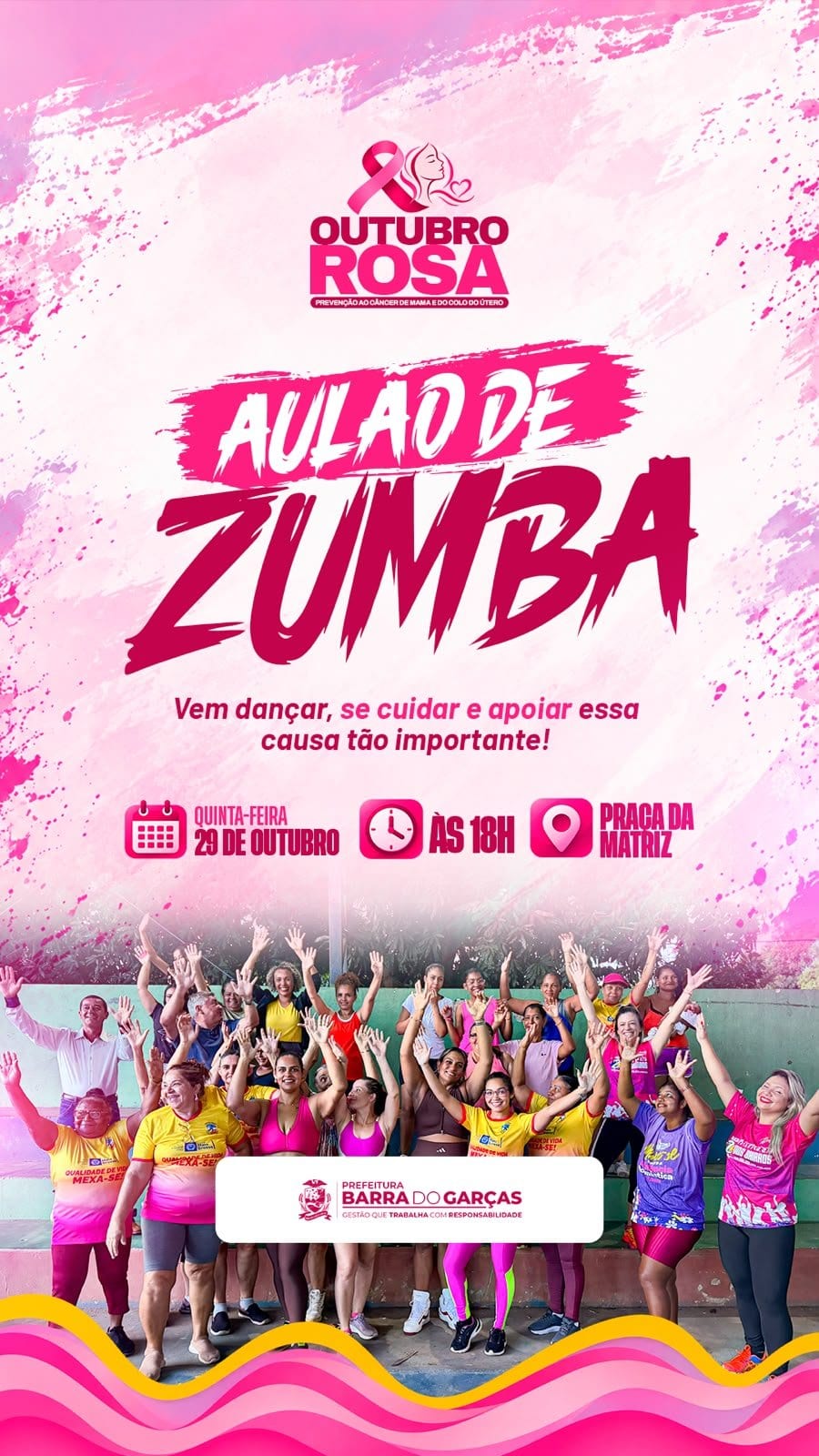 OUTUBRO ROSA: Prefeitura de Barra do Garças realiza Aulão de Zumba, nesta quinta-feira (29). O evento com entrada gratui