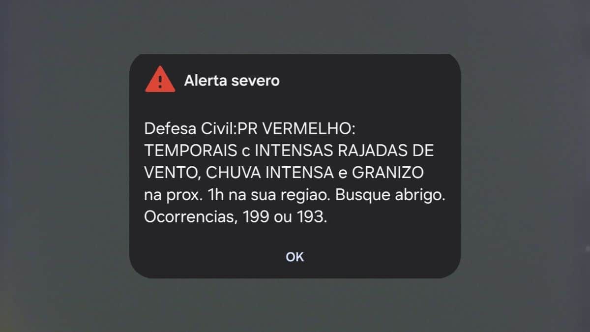 Defesa Civil dispara alerta vermelho nos celulares do Paraná