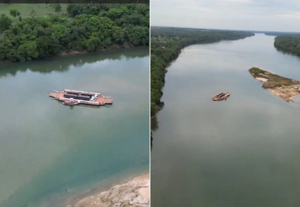 Duas balsas encalham no Rio Tocantins; caminhoneiro ficou 18 horas ilhado