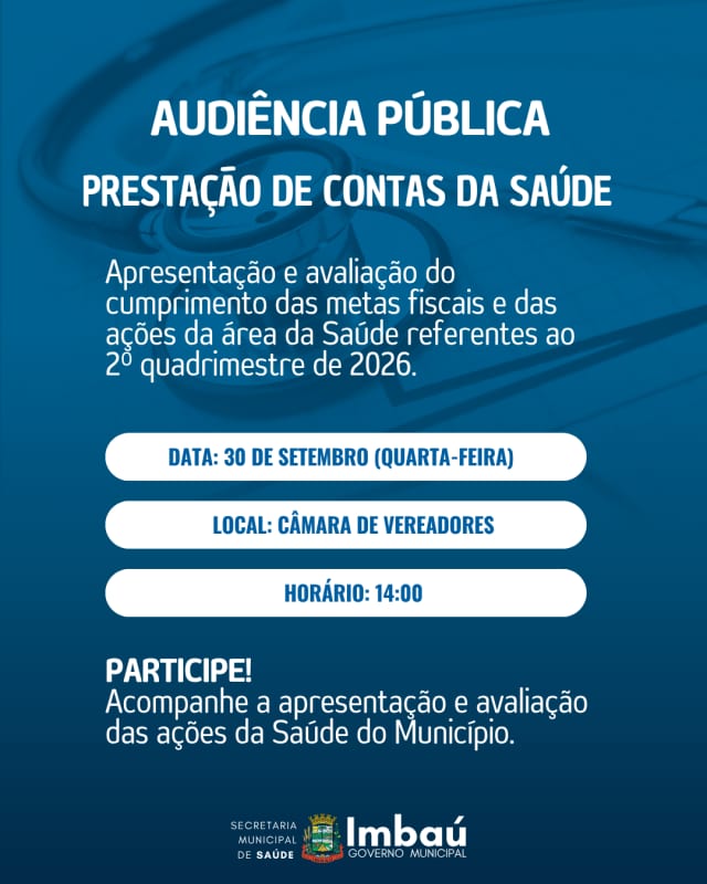 Audiência Pública de Saúde em Imbaú é nesta quarta, 30/9, às 14h