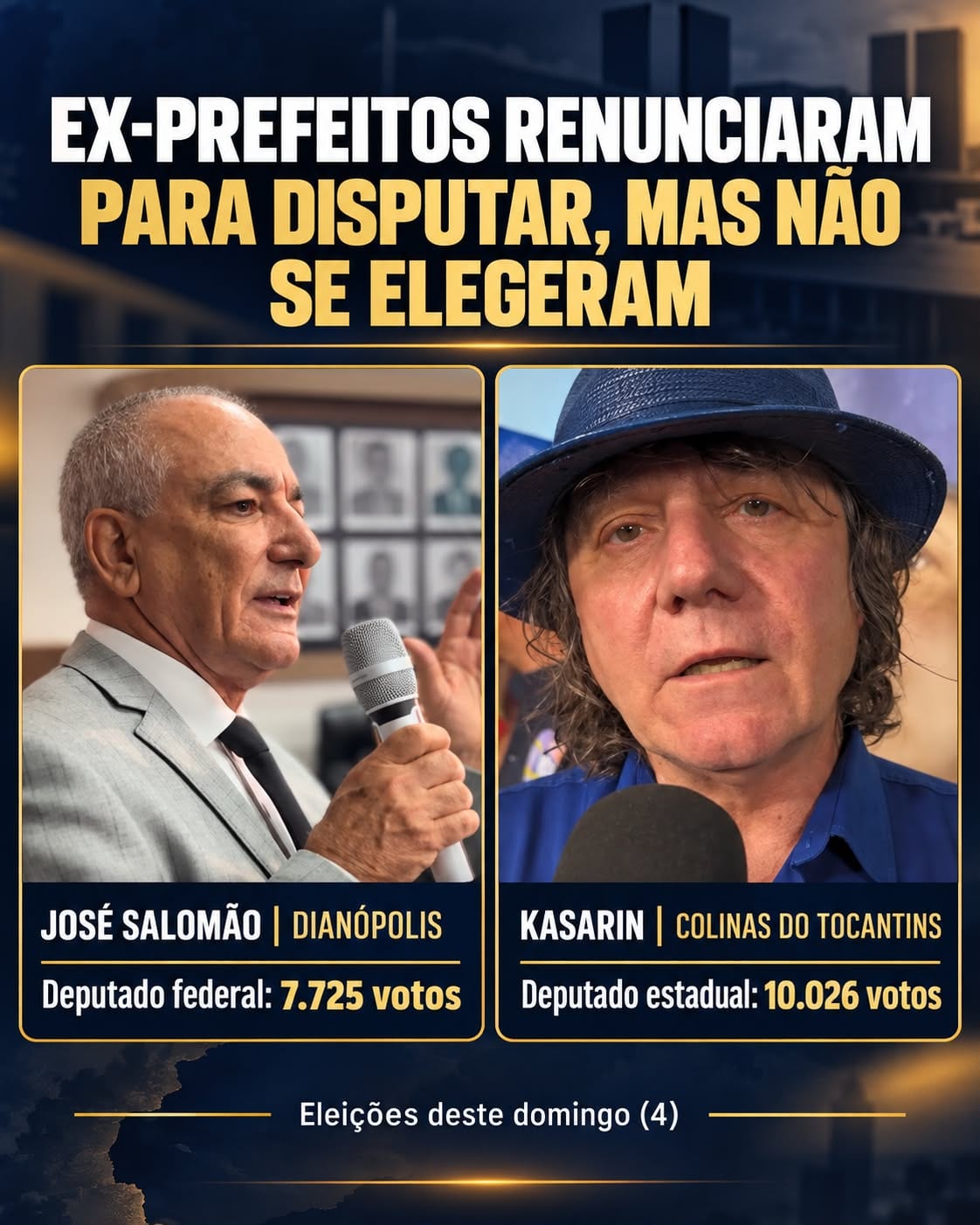 Ex-prefeitos que renunciaram para disputar eleições não conseguem se eleger no Tocantins