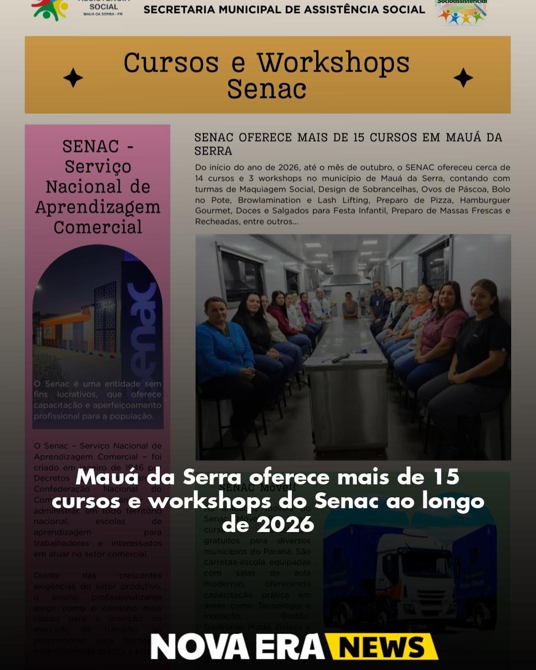 Mauá da Serra oferece mais de 15 cursos e workshops do Senac ao longo de 2026