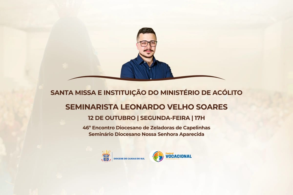 Seminarista Leonardo Velho Soares irá receber o ministério de acólito em celebração no Encontro de Zeladoras