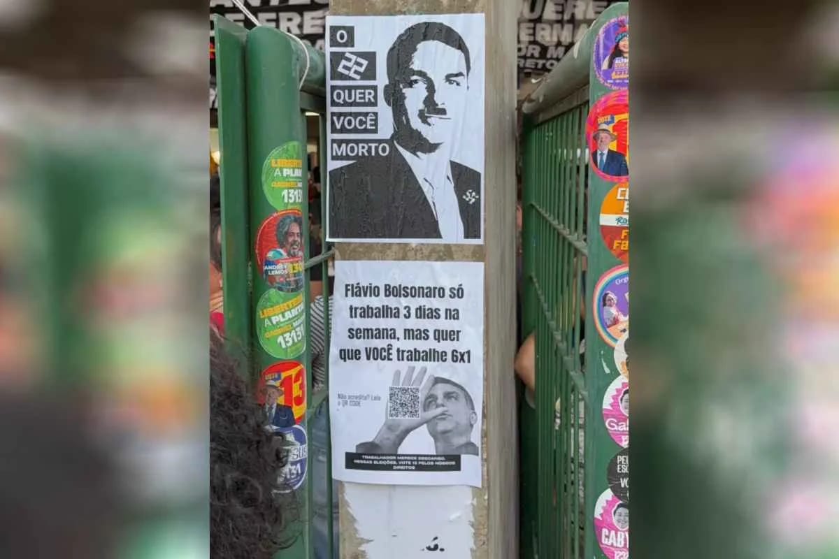 "22 quer você morto": cartaz na UnB mostra Flávio de Hitler; MP é acionado