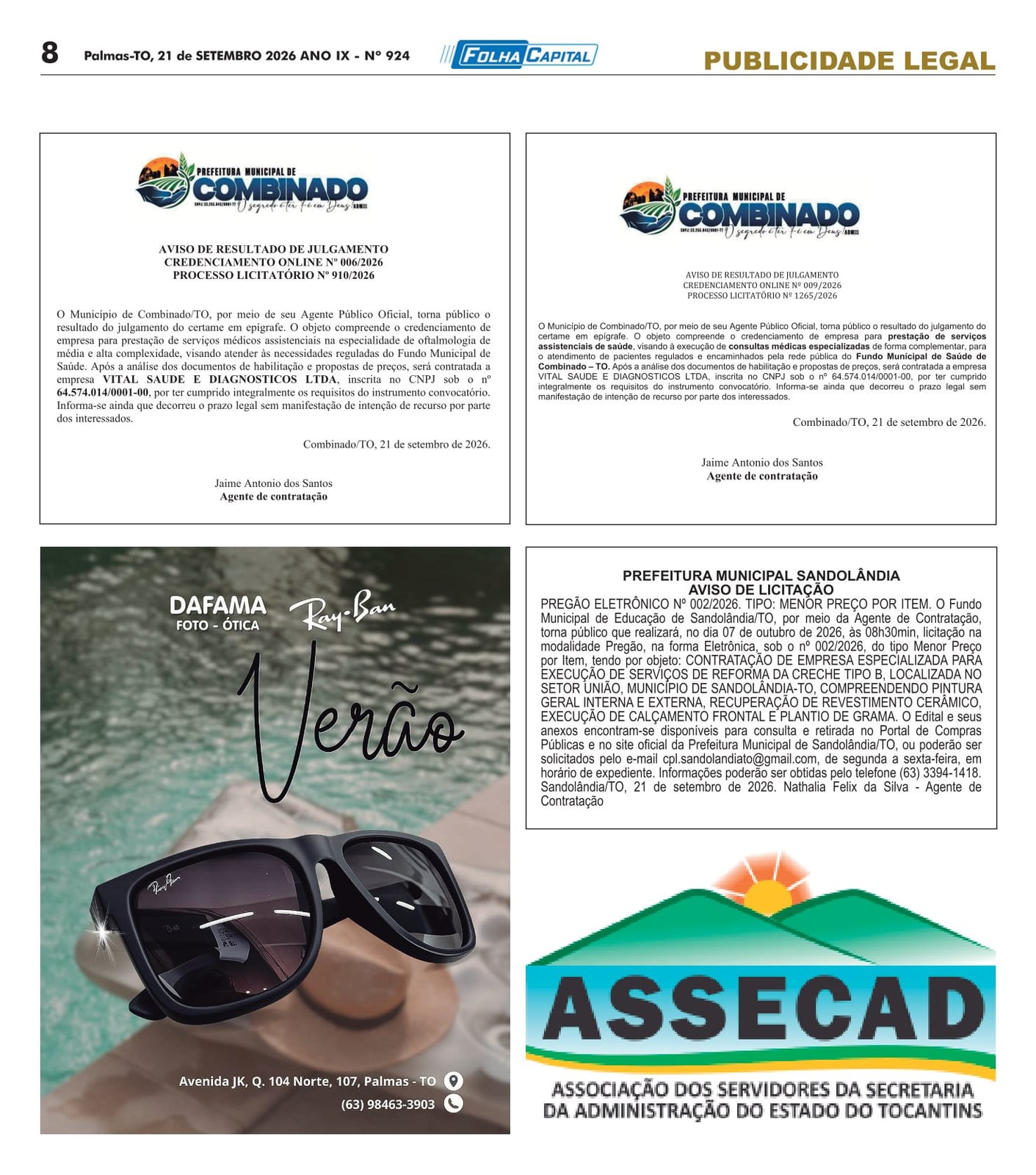 Sandolândia abre pregão eletrônico nº 002/2026 para compras do Fundo de Educação