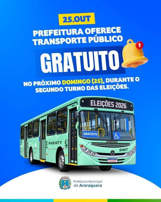 Araraquara terá ônibus gratuitos das 6h às 19h no 2º turno