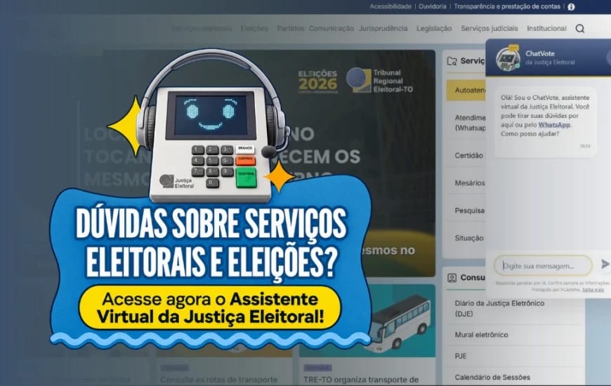 ChatVote está disponível no site do TRE-TO para esclarecer dúvidas eleitorais