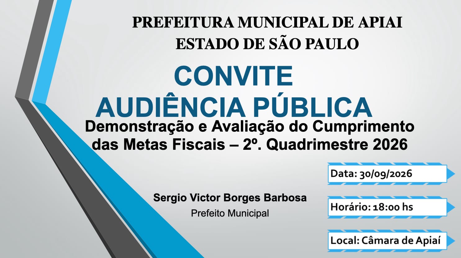 Audiência pública em Apiaí sobre Metas Fiscais — 30/09, 18h