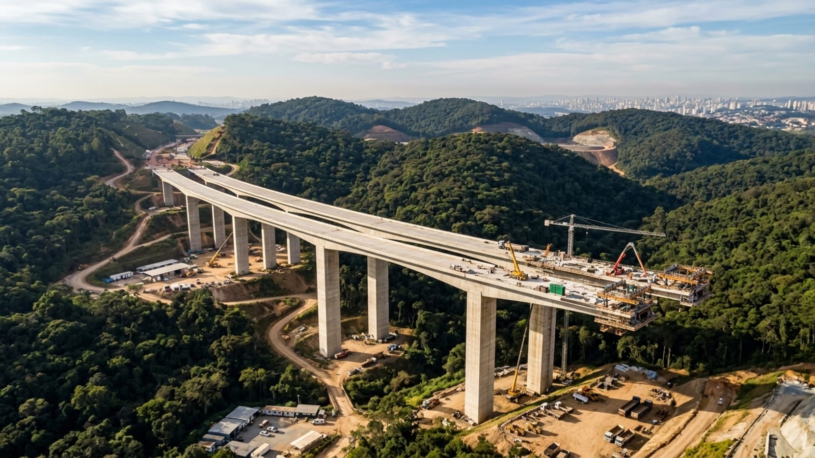 Com 44 pontes, 63 viadutos e sete túneis duplos, uma rodovia de 44 km foi projetada para fechar a rota de caminhões ao r