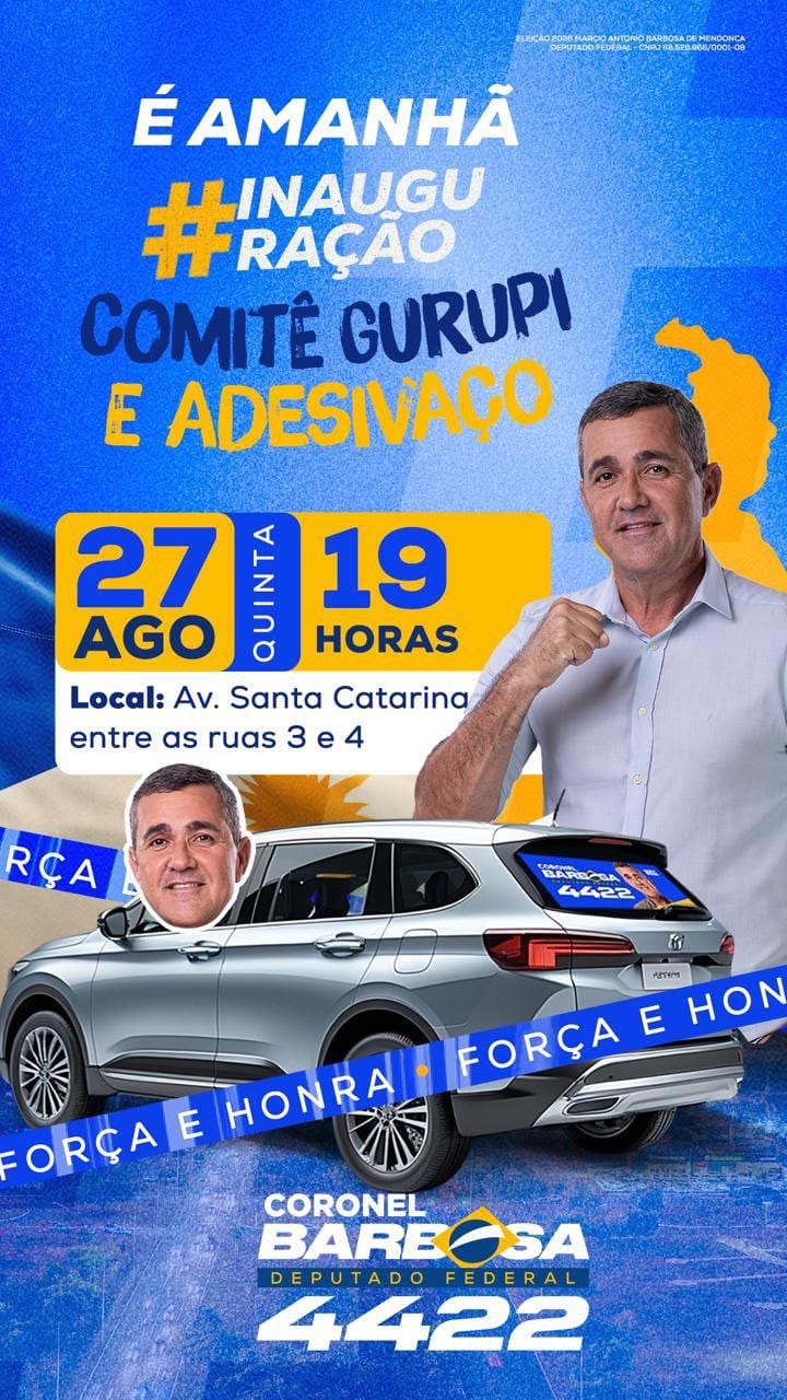 Coronel Márcio Barbosa inaugura comitê em Gurupi nesta quinta-feira