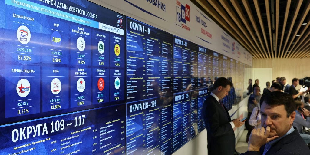 Rússia Unida obtém 57,83% e maioria constitucional na Duma