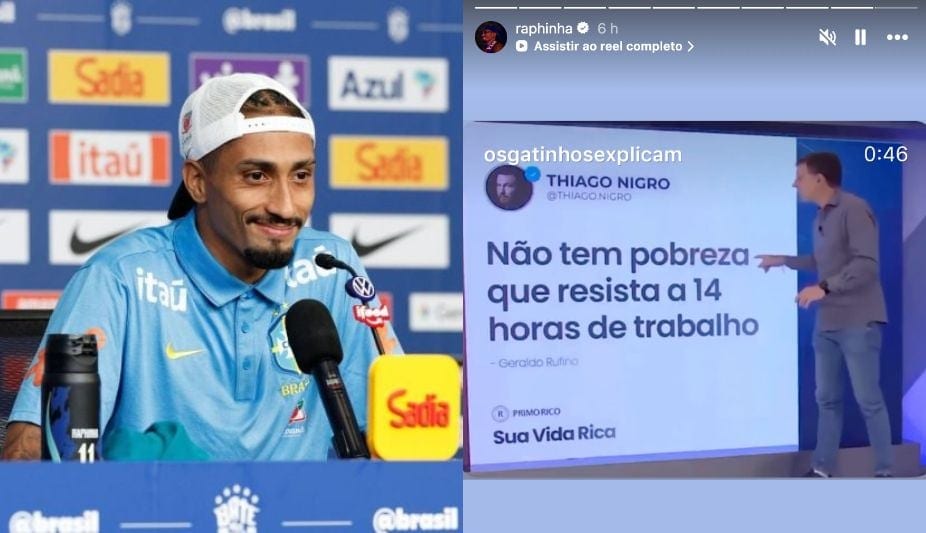 Atacante Raphinha compartilha vídeo contra a escala 6 X 1