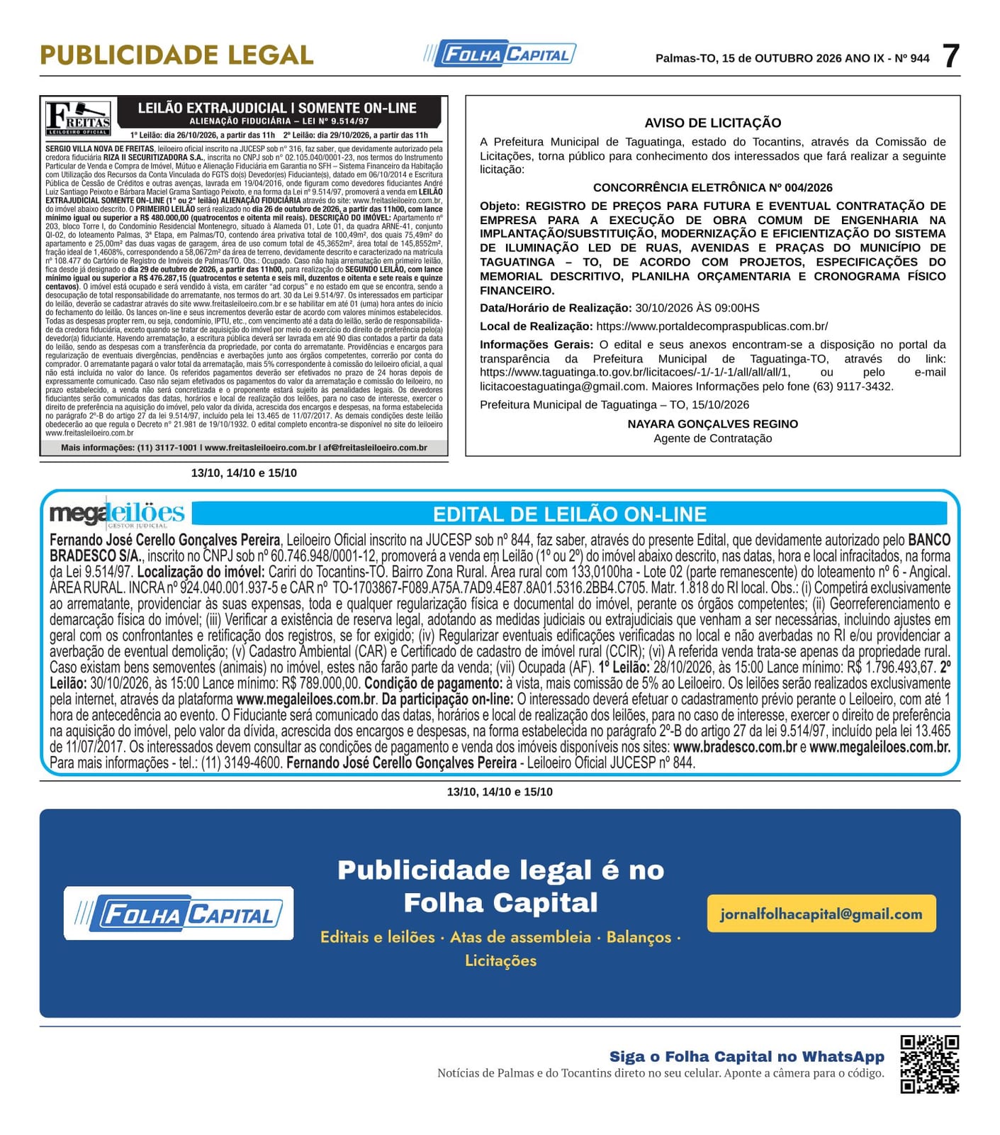 Aviso de Licitação Prefeitura Municipal de Taguatinga – TO