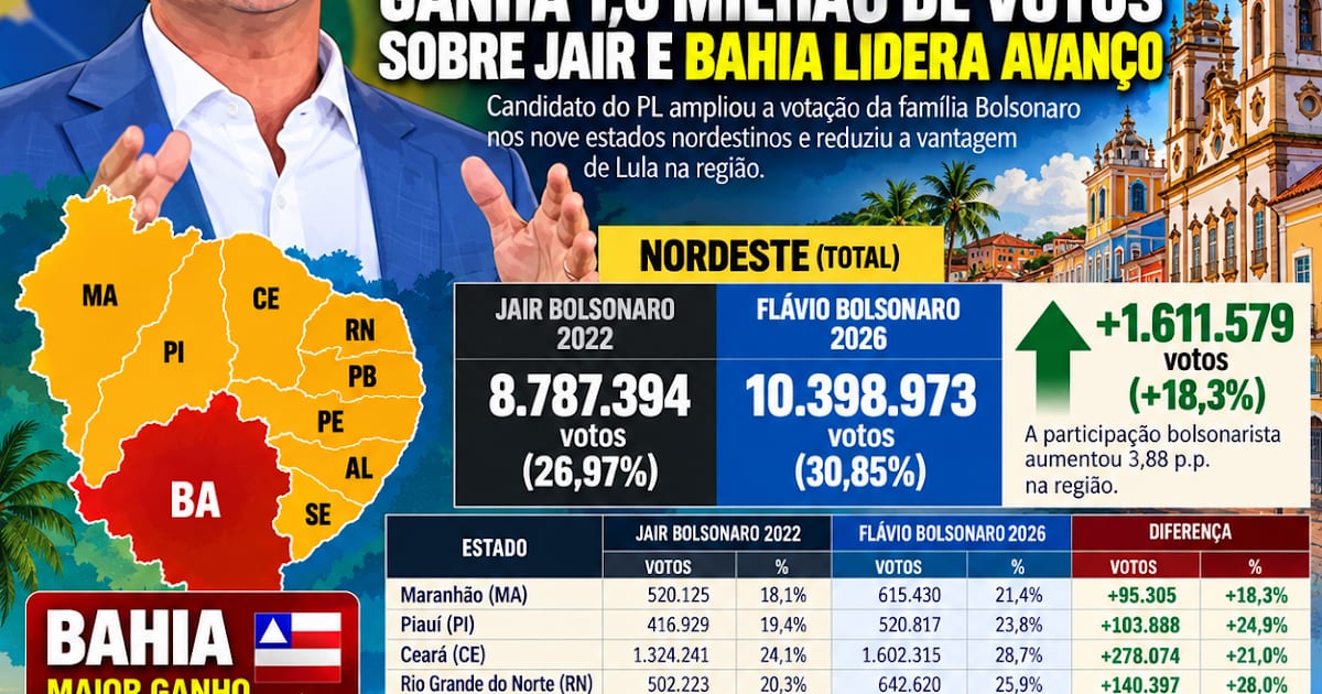 Flávio dá salto no Nordeste e supera Jair em 1,6 milhão de votos (+18,3%)