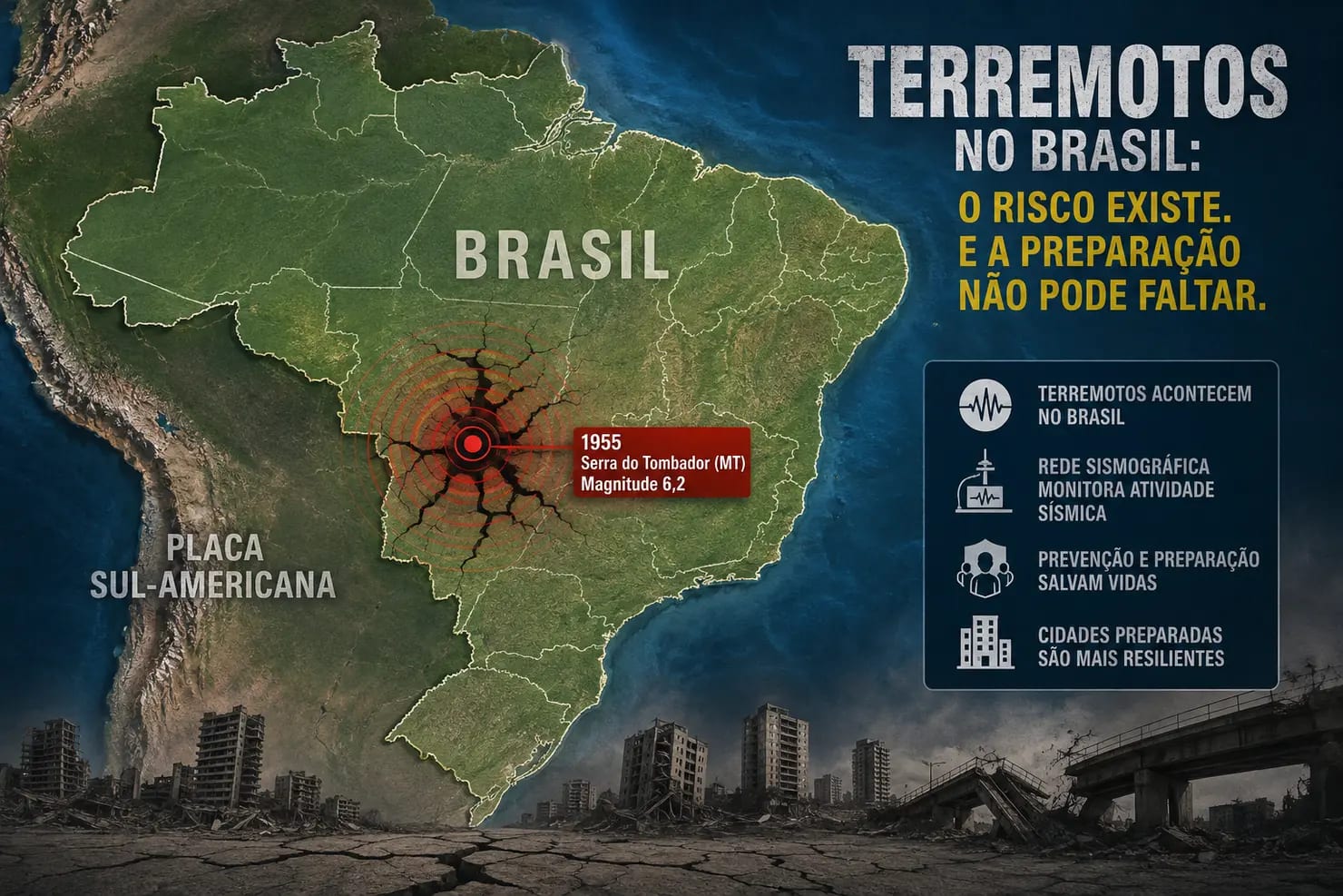 Brasil tem atividade sísmica e monitoramento, mas falta preparo para um grande terremoto