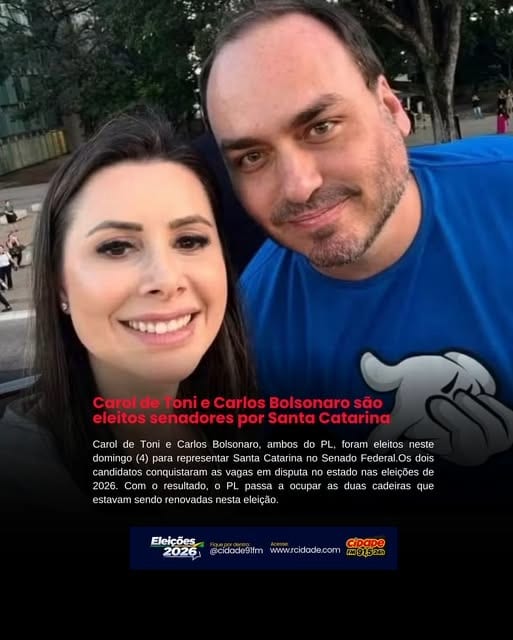 Carol de Toni e Carlos Bolsonaro, ambos do PL, foram eleitos neste domingo