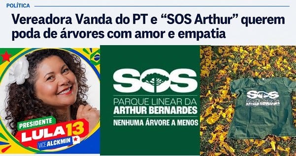 VEREADORA VANDA DO PT E “SOS ARTHUR” QUEREM PODA DE ÁRVORES COM AMOR E EMPATIA