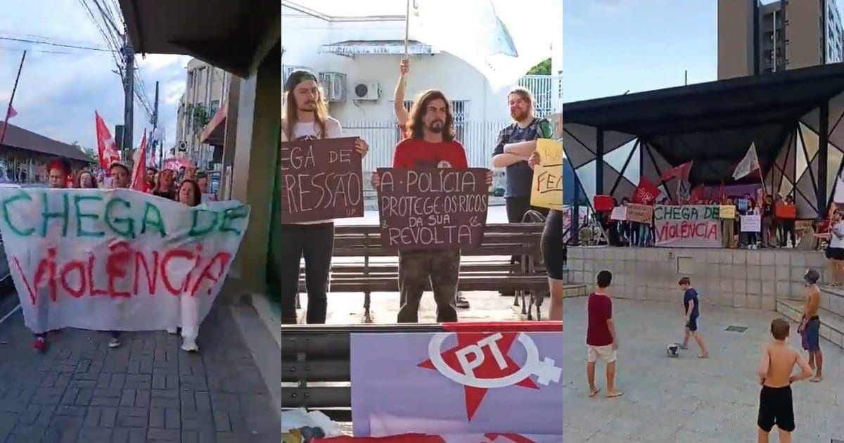 Militantes protestam contra a PMSC após caso com candidata do PT