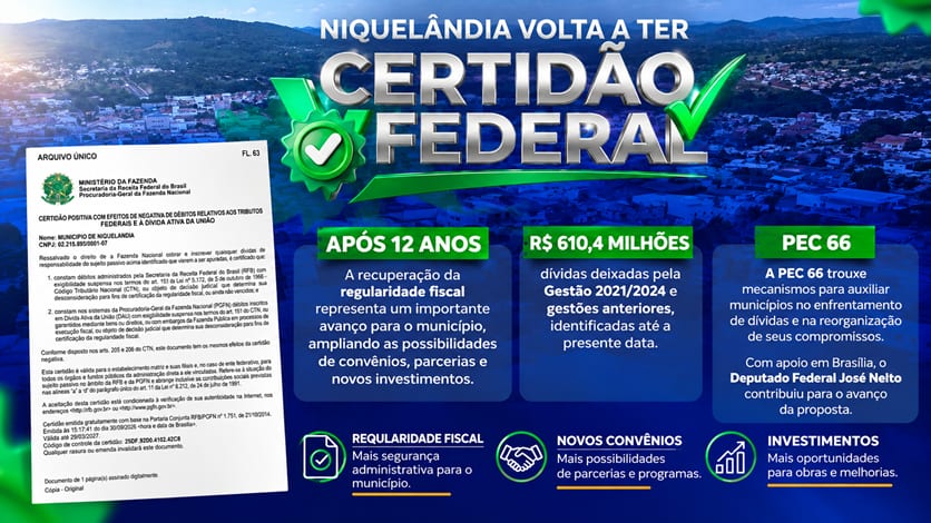 Niquelândia obtém certidão negativa de débitos após 12 anos