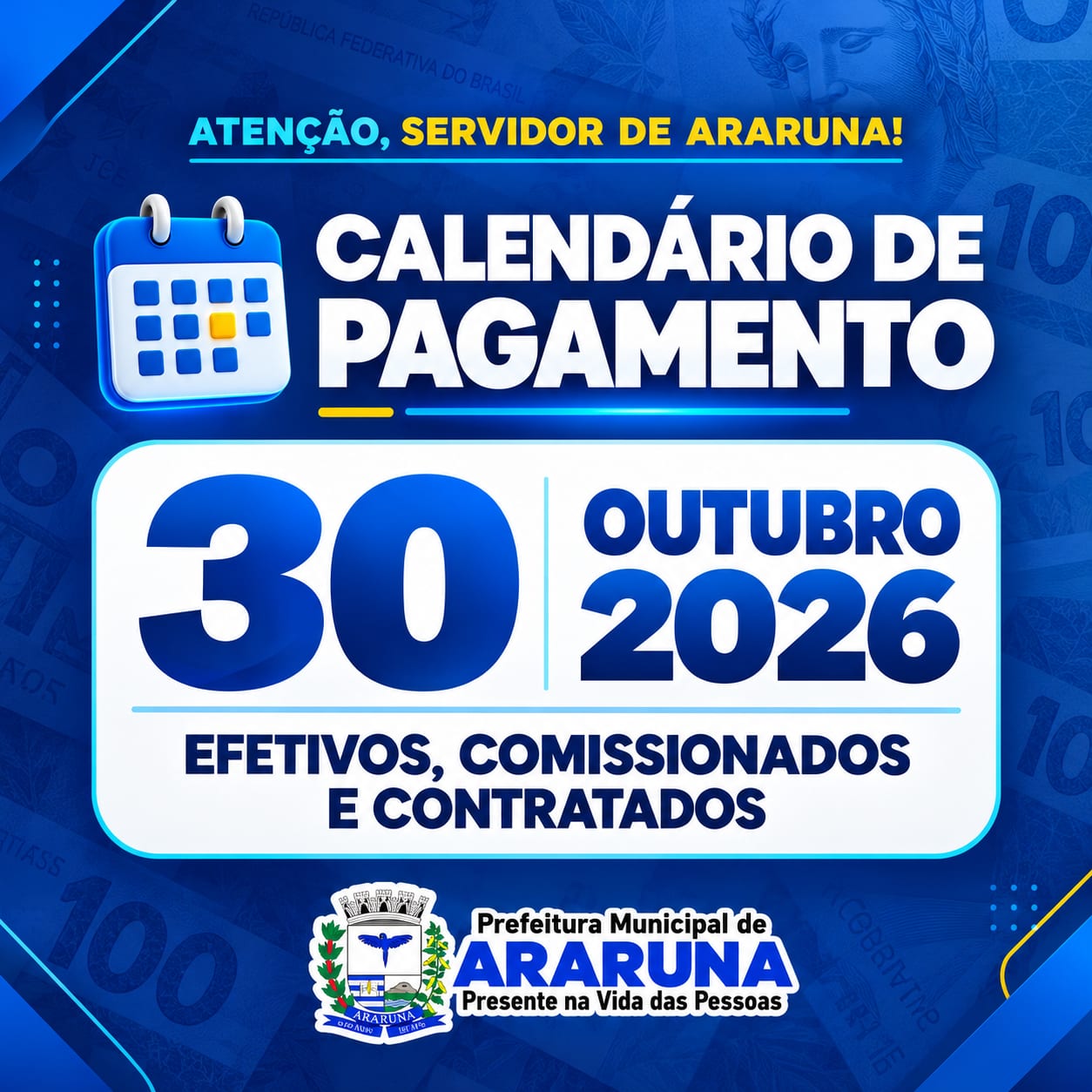 Prefeitura de Araruna paga servidores nesta sexta-feira (30) e mantém compromisso com salários em dia